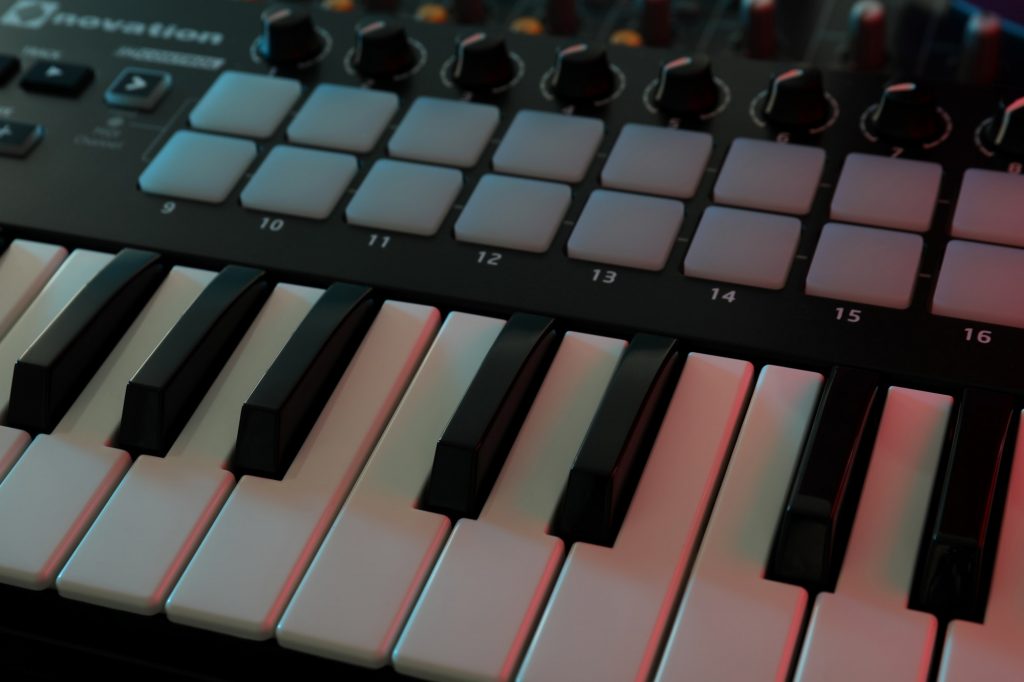 Midi keyboard, close up and selective focus